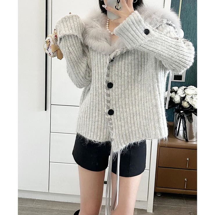 ハンドステッチフードファーニットカーディガン | me Jane | 詳細画像9 