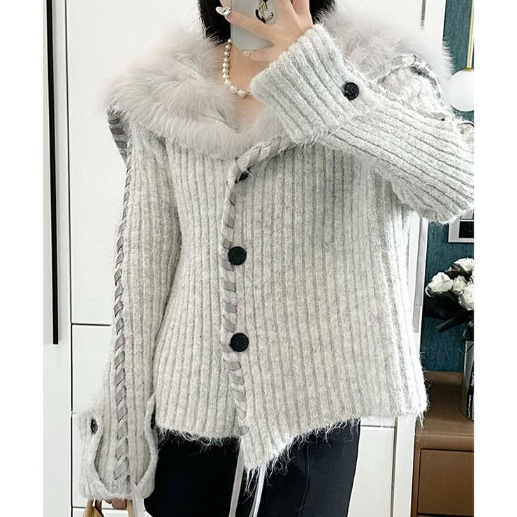 ハンドステッチフードファーニットカーディガン | me Jane | 詳細画像10 