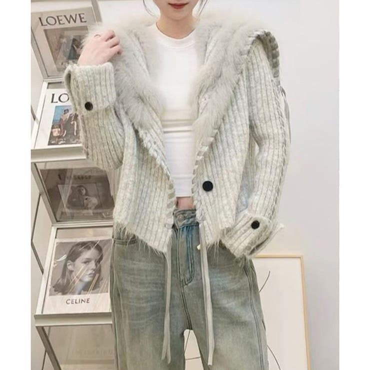 ハンドステッチフードファーニットカーディガン | me Jane | 詳細画像11 