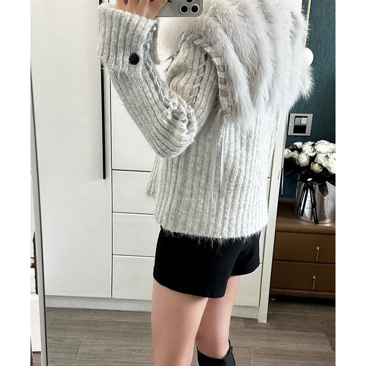 ハンドステッチフードファーニットカーディガン | me Jane | 詳細画像12 