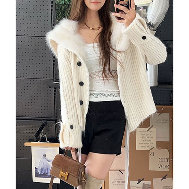 ハンドステッチフードファーニットカーディガン | me Jane | 詳細画像4 