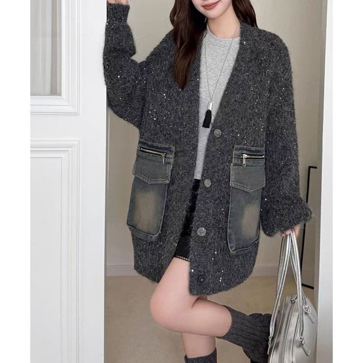 デニムビックポケットラメニットカーディガン | me Jane | 詳細画像6 