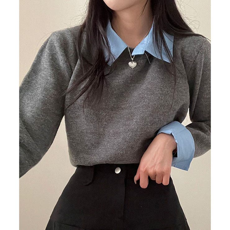 グレー | レイヤード風ニットカーデ | me Jane