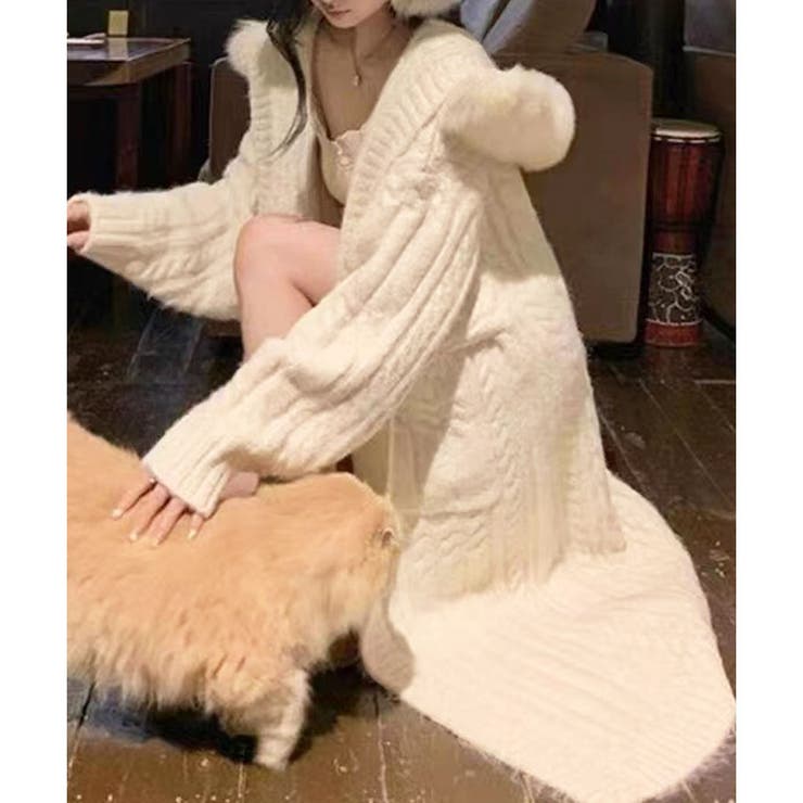 フードファー付ロングカーディガン | me Jane | 詳細画像12 