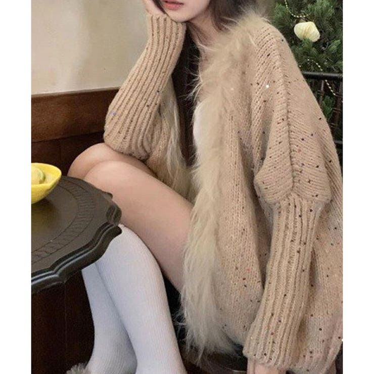 ファー付キラキラニットカーディガン | me Jane | 詳細画像4 