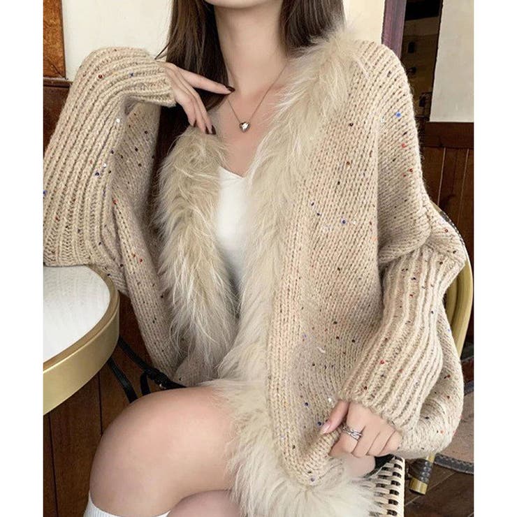 ファー付キラキラニットカーディガン | me Jane | 詳細画像7 