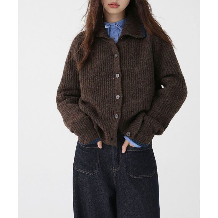 ブラウン | 配色ニットカーディガン | me Jane