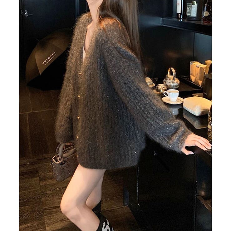 シャギーラメニットカーディガン | me Jane | 詳細画像3 