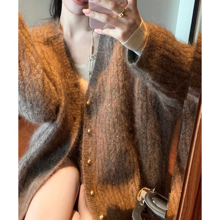 ブラウン | シャギーラメニットカーディガン | me Jane