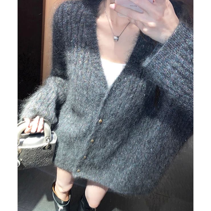 グレー | シャギーラメニットカーディガン | me Jane