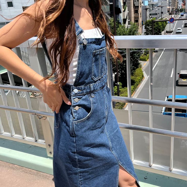 日本新品 denim dungaree ノーカラー チェック マキシワンピース 02