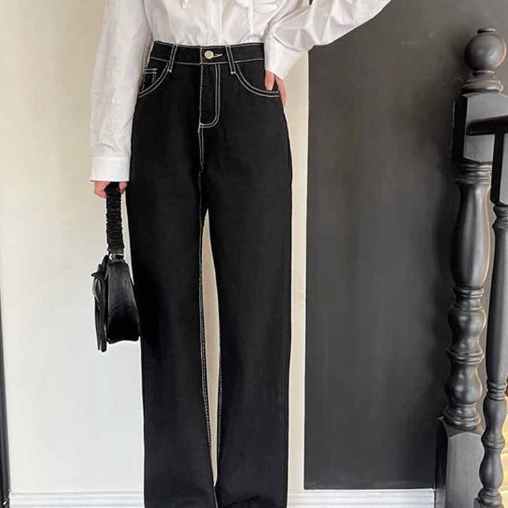 配色ステッチデニムストレートパンツ[品番：MJNW0001541]｜me Jane