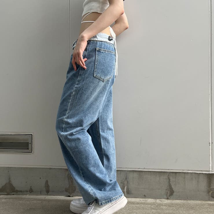 ウエスト折り返しデニムワイドパンツ[品番：MJNW0002128]｜me Jane