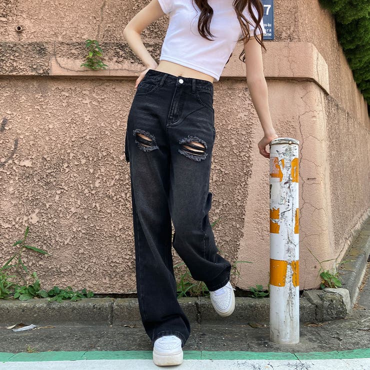 新色追加！！】バッグダメージデニムストレートパンツ[品番