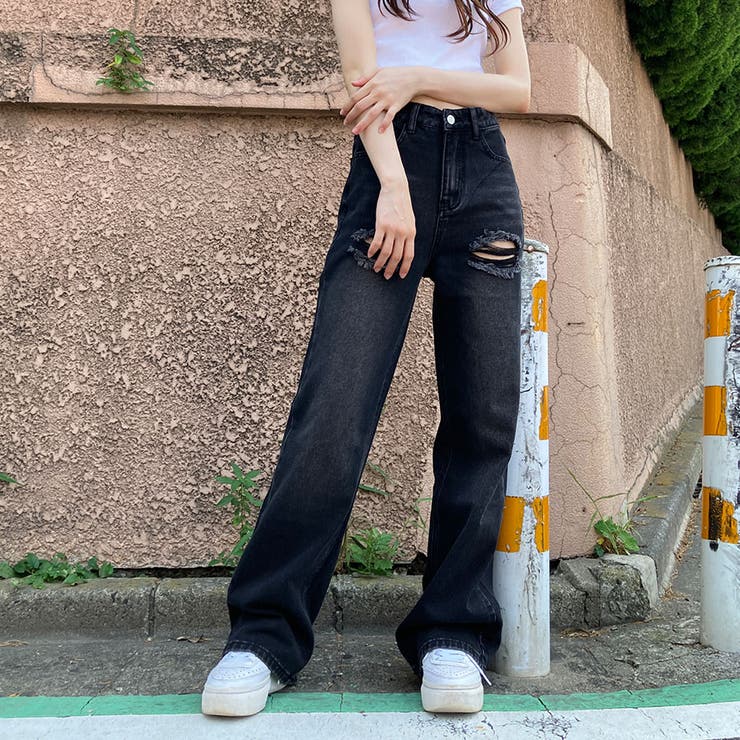 【新色追加！！】バッグダメージデニムストレートパンツ | me Jane | 詳細画像21 