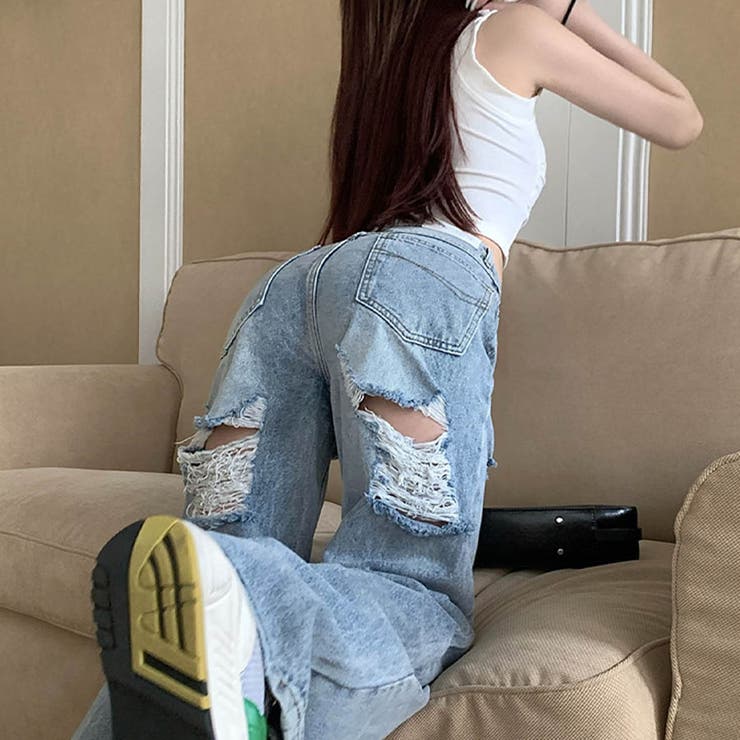 新色追加！！】バッグダメージデニムストレートパンツ[品番
