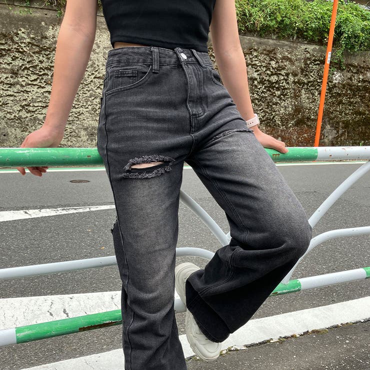 【新色追加！！】バッグダメージデニムストレートパンツ | me Jane | 詳細画像33 