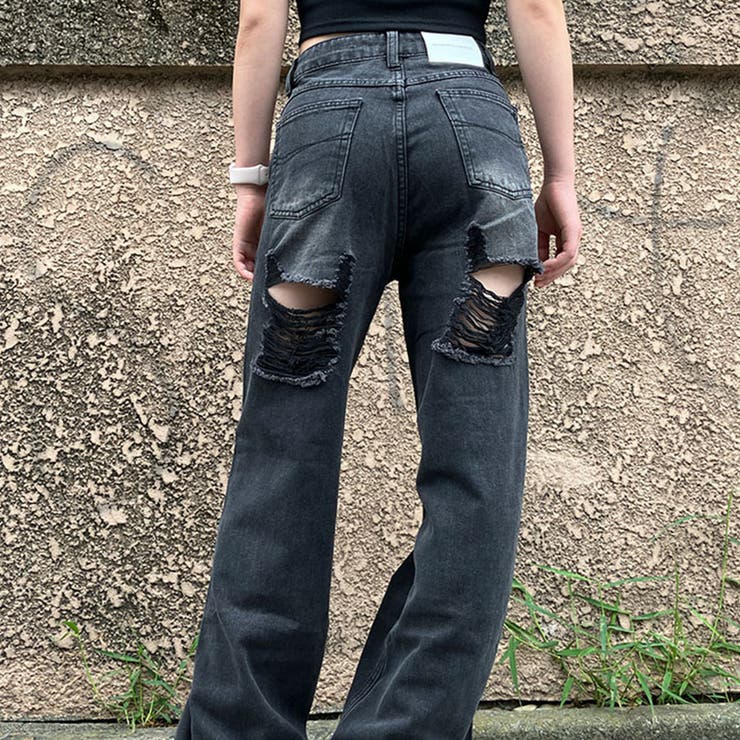 【新色追加！！】バッグダメージデニムストレートパンツ | me Jane | 詳細画像34 