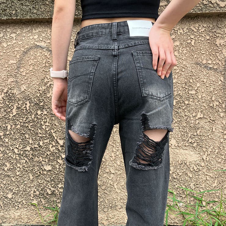 【新色追加！！】バッグダメージデニムストレートパンツ | me Jane | 詳細画像27 