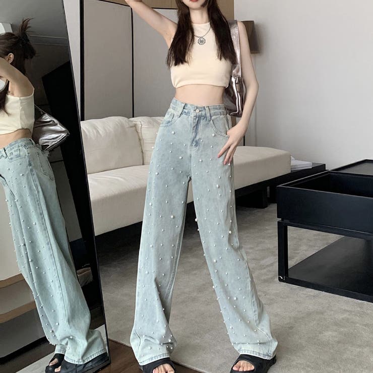 パール付きデニムストレートパンツ | me Jane | 詳細画像3 