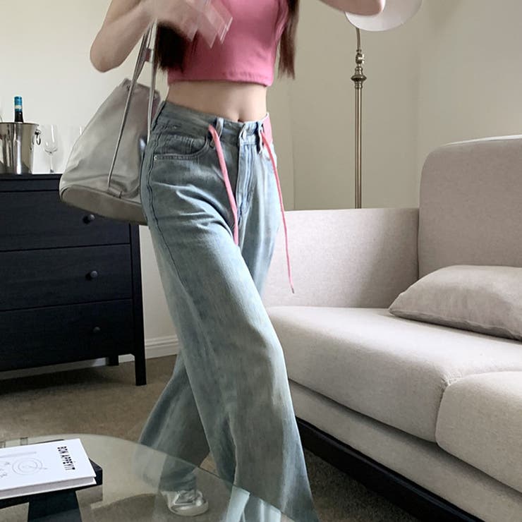 ピンクパッチデニムストレートパンツ[品番：MJNW0002225]｜me Jane