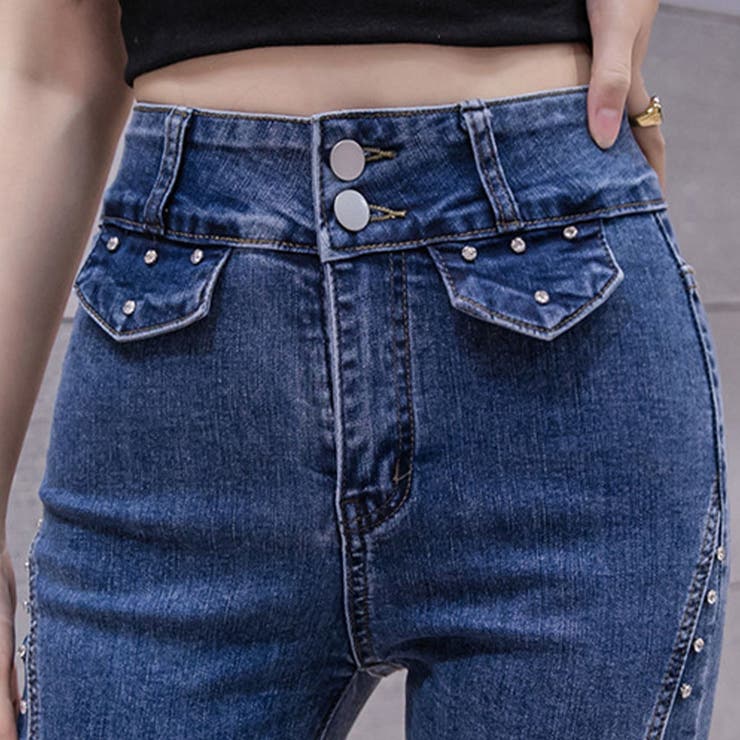 ビジュー付き裾フリンジフレアデニムパンツ | me Jane | 詳細画像9 