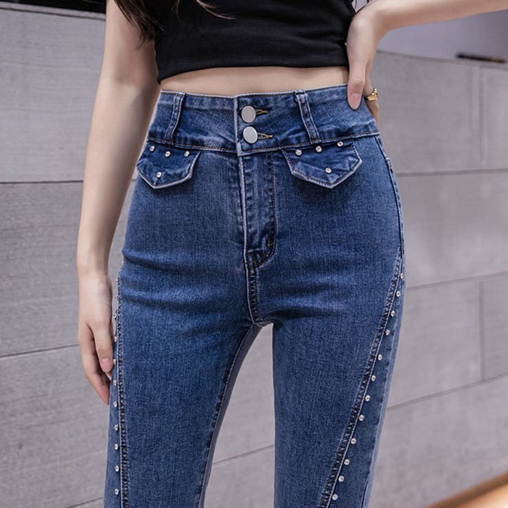 ビジュー付き裾フリンジフレアデニムパンツ | me Jane | 詳細画像8 