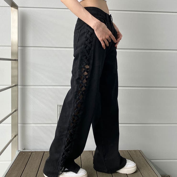 【新色追加】サイドカットアウトデニムストレートパンツ | me Jane | 詳細画像51 