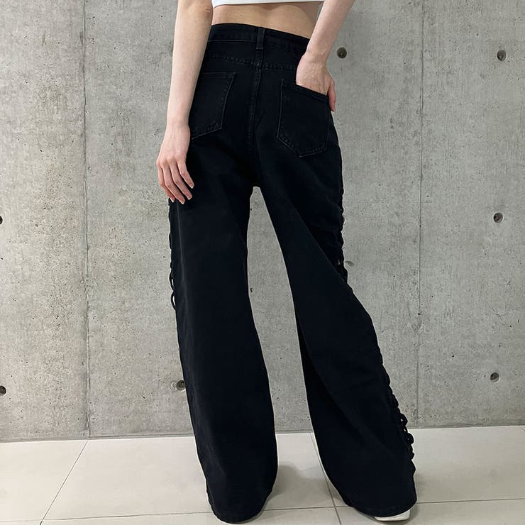 【新色追加】サイドカットアウトデニムストレートパンツ | me Jane | 詳細画像58 