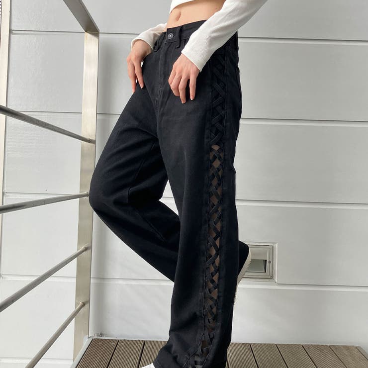 【新色追加】サイドカットアウトデニムストレートパンツ | me Jane | 詳細画像63 