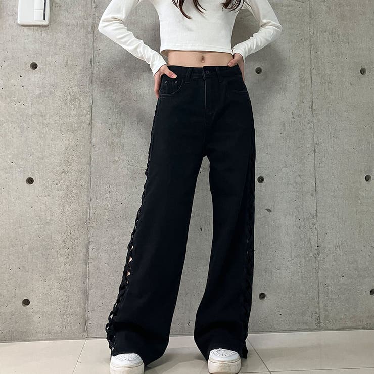 【新色追加】サイドカットアウトデニムストレートパンツ | me Jane | 詳細画像65 