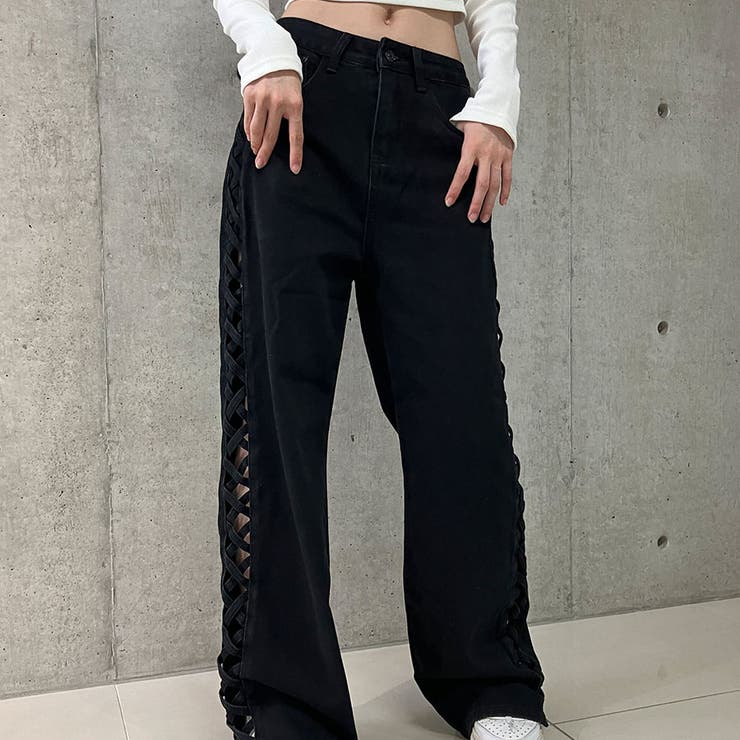  Jeans Mia ミア ストレート カーペンター パンツ 送関込 新色追加】サイドカットアウトデニムストレートパンツ[品番