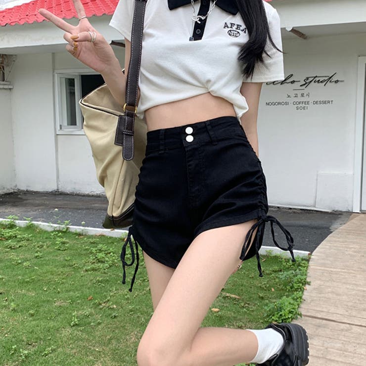 サイドシャーリングリボンデニムショートパンツ | me Jane | 詳細画像10 