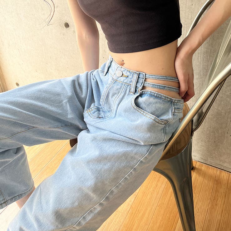 ウエストカットアウトデニムストレートパンツ[品番：MJNW0002885