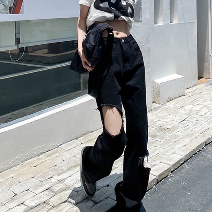 ダメージブラックデニムパンツ[品番：MJNW0003092]｜me Jane（ミー