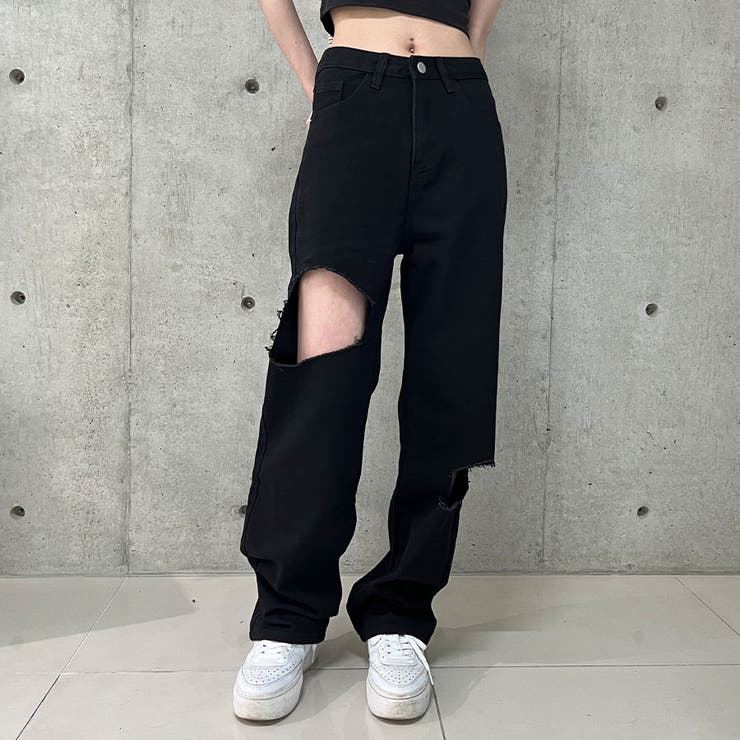 ダメージブラックデニムパンツ[品番：MJNW0003092]｜me Jane（ミー