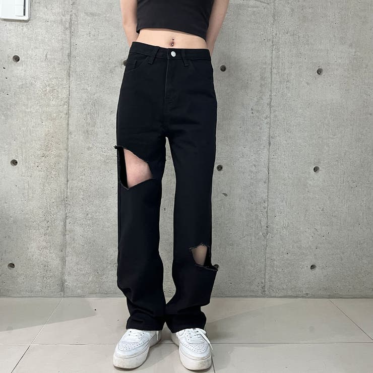 ダメージブラックデニムパンツ[品番：MJNW0003092]｜me Jane（ミー
