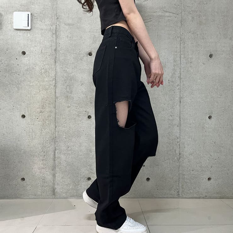 ダメージブラックデニムパンツ[品番：MJNW0003092]｜me Jane（ミー 