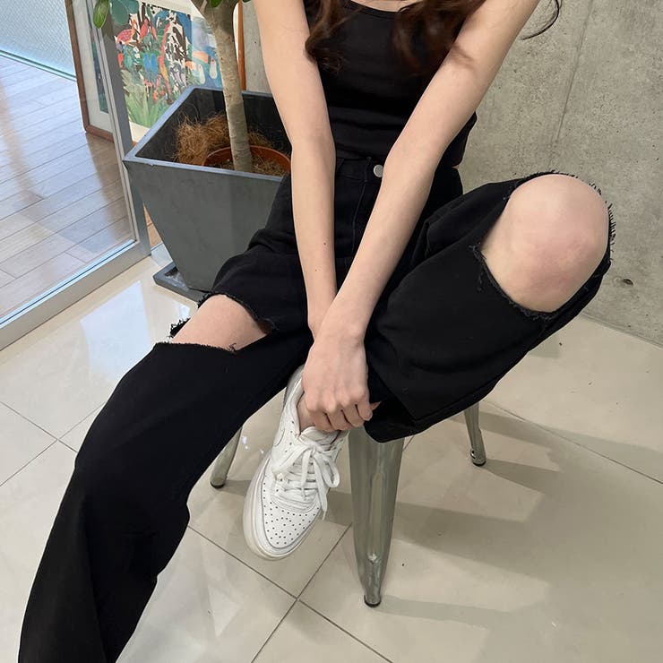 ダメージブラックデニムパンツ[品番：MJNW0003092]｜me Jane（ミー