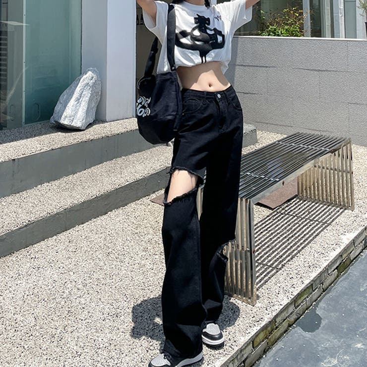 ダメージブラックデニムパンツ[品番：MJNW0003092]｜me Jane（ミー