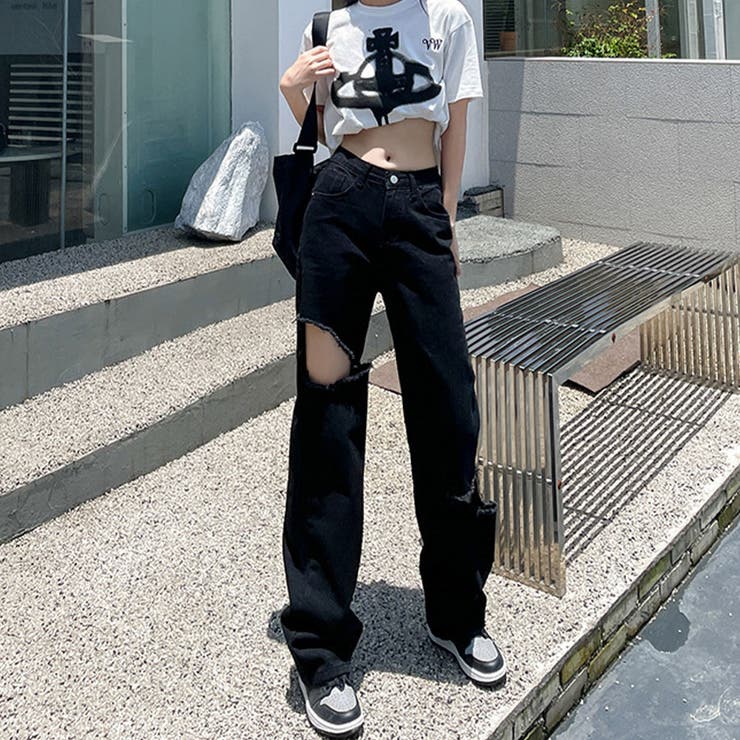 ダメージブラックデニムパンツ[品番：MJNW0003092]｜me Jane（ミー