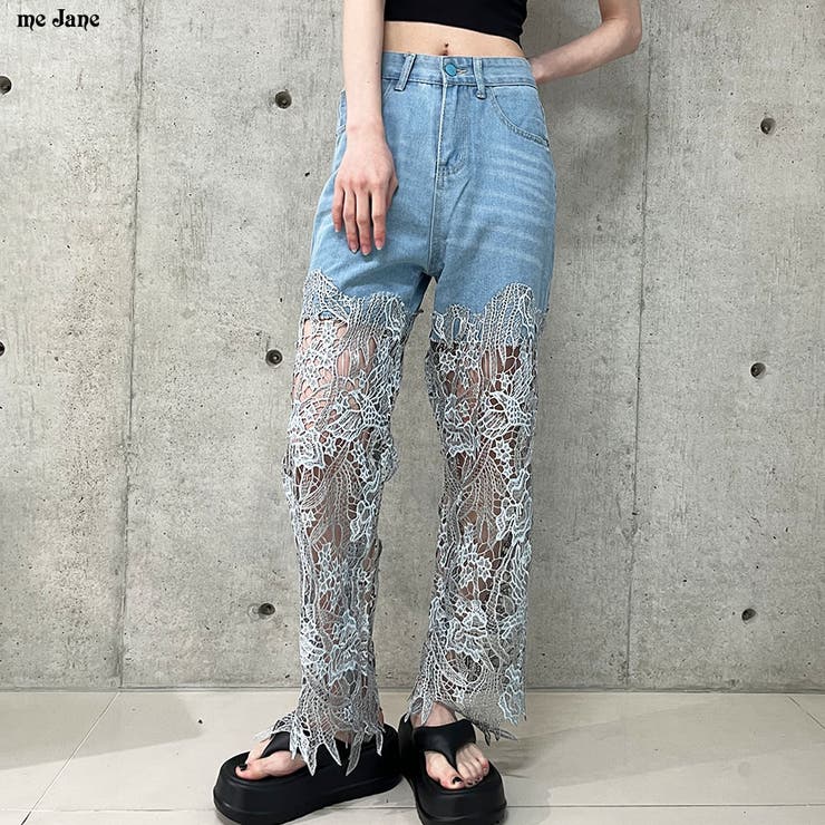 レース切替デニムパンツ | me Jane | 詳細画像1 