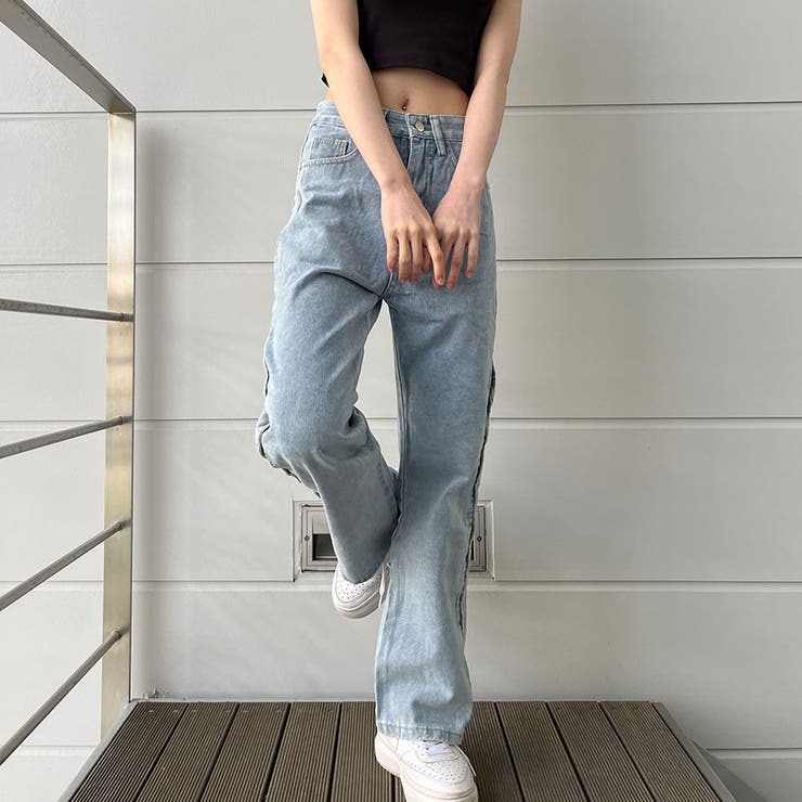 カットアウトデザインデニムストレートパンツ[品番：MJNW0003262]｜me