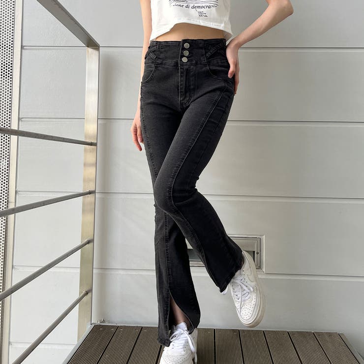 3つボタンハイウエストフレアパンツ | me Jane | 詳細画像4 