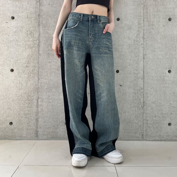 前後異素材切替デニムワイドパンツ[品番：MJNW0003280]｜me Jane（ミー