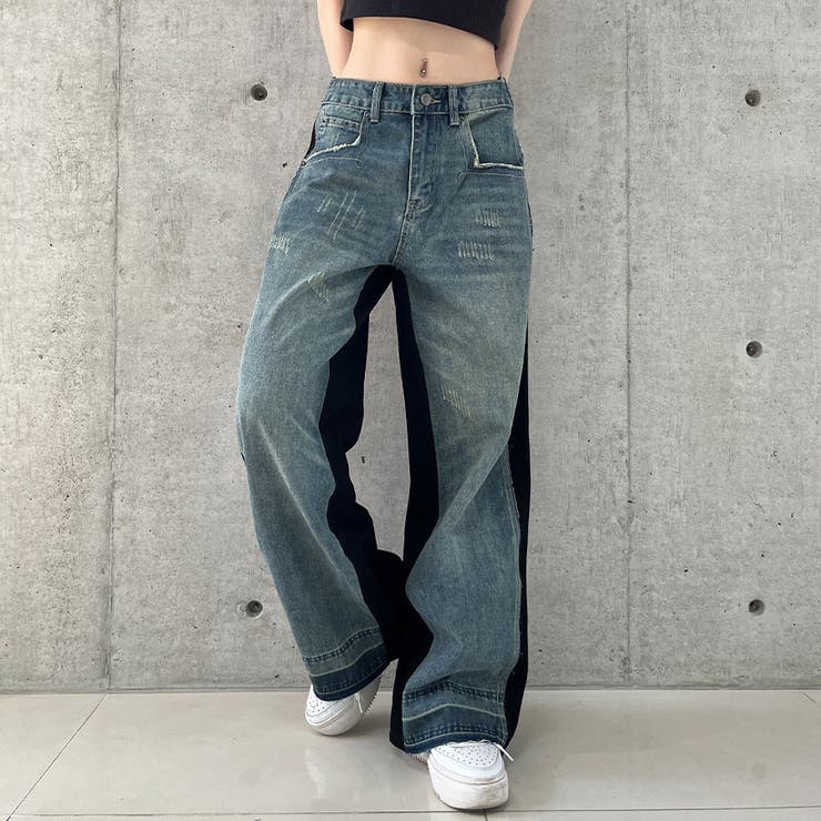 前後異素材切替デニムワイドパンツ[品番：MJNW0003280]｜me Jane（ミー
