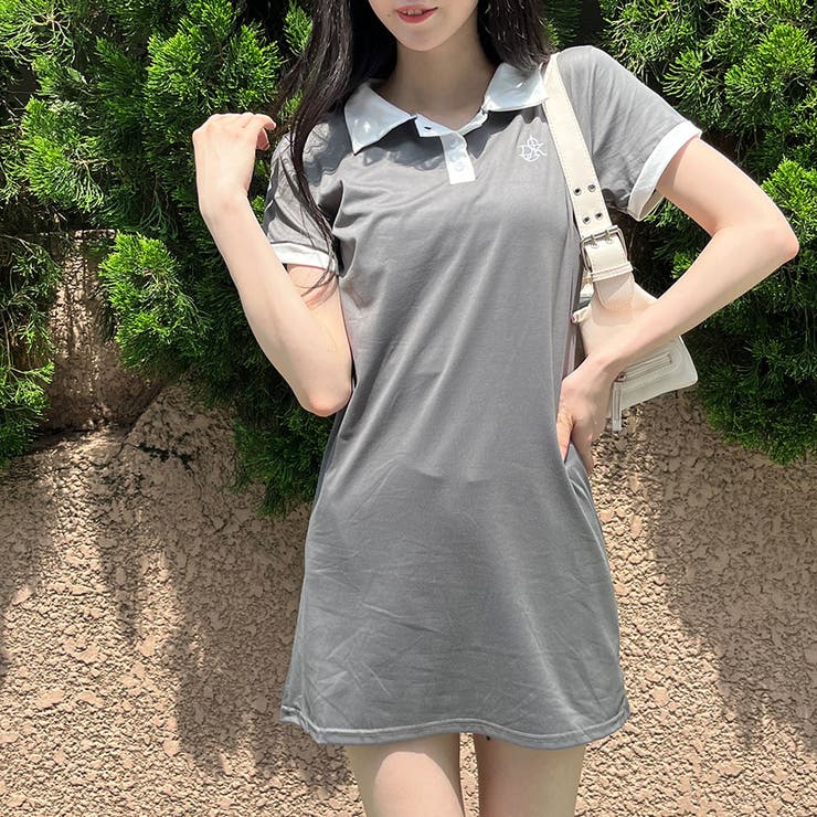 ポロ配色ワンポイントミニワンピース[品番：MJNW0002235]｜me Jane