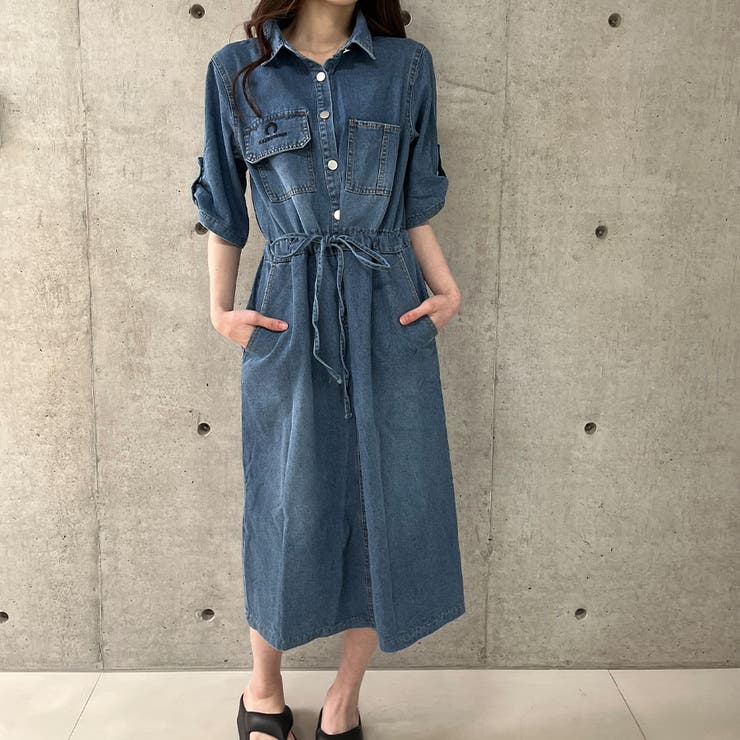 ☆半袖☆デニム シャツ ミ二丈 ワンピース パーティ ドレス Menton Denim Shirt Dress（ワンピース）｜Her lip to（ハー