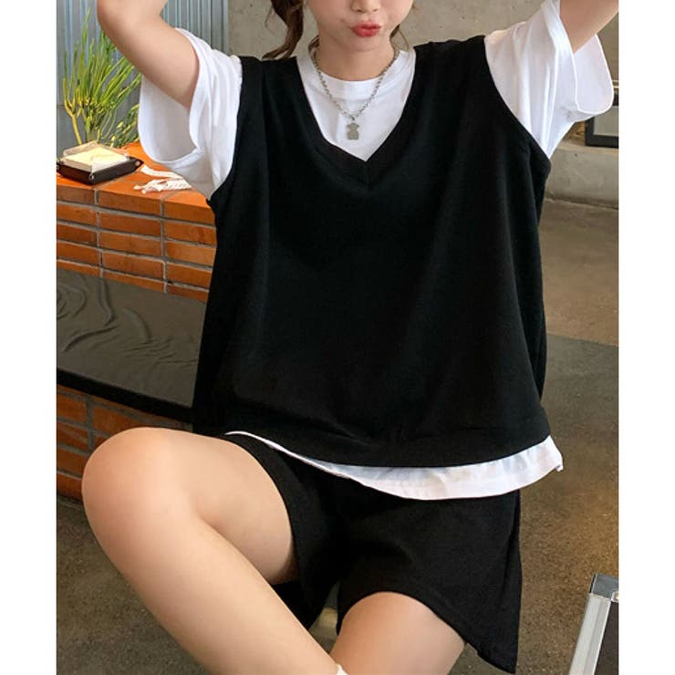 カジュアル ３点セット Tシャツ ベスト ショートパンツ 全3色 wx-ga-063.jpg