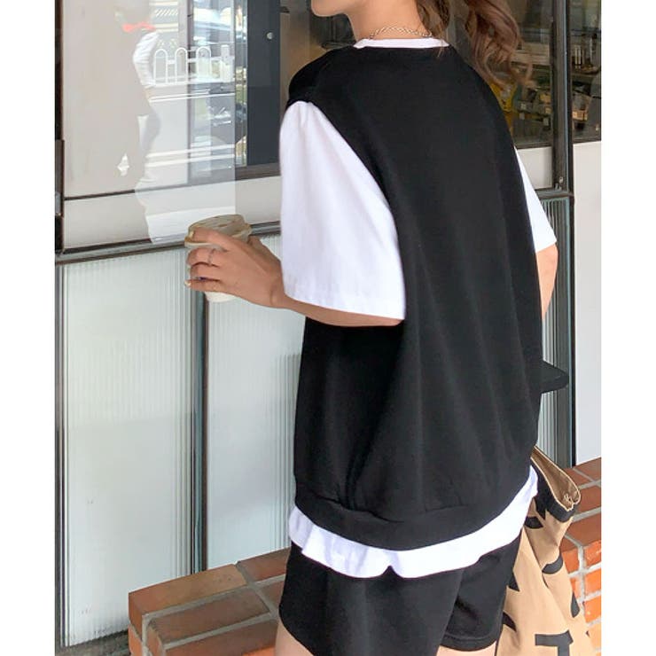 ドッキングTシャツベスト+ショートパンツセットアップ[品番